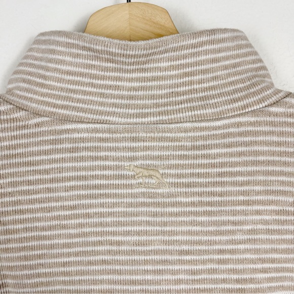 Todd & Gunn Beige White Striped Riverlands Sweatshirt 1/4 Zip 100% Cotton Size M - Picture 9 of 12
